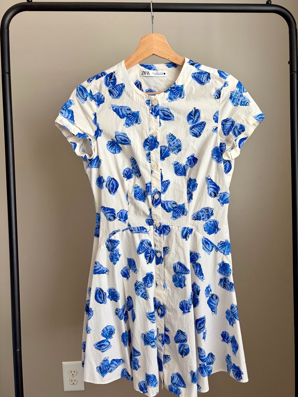 Zara White Dress with Blue Floral Print